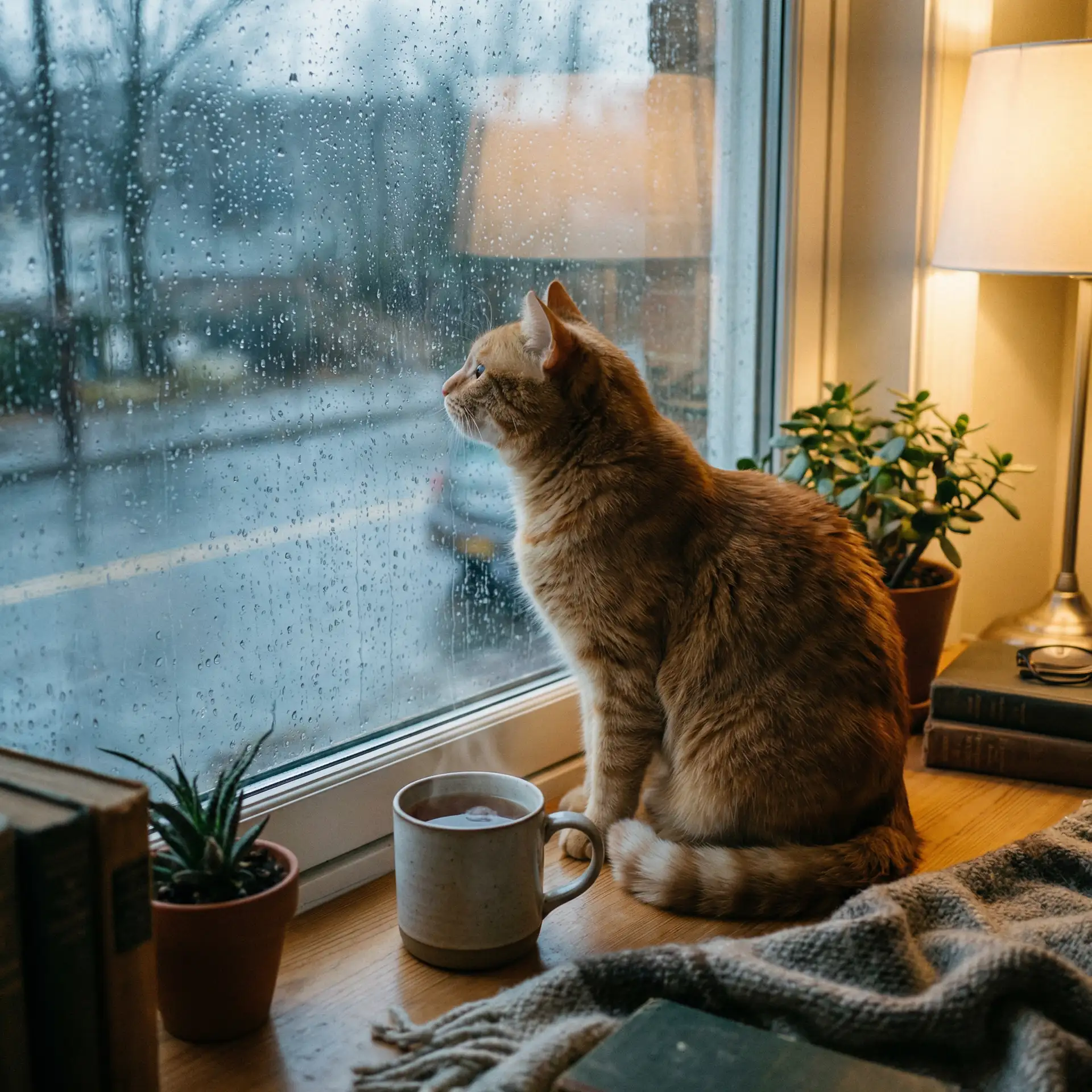 猫咪望着窗外的雨 - 官人我要快播